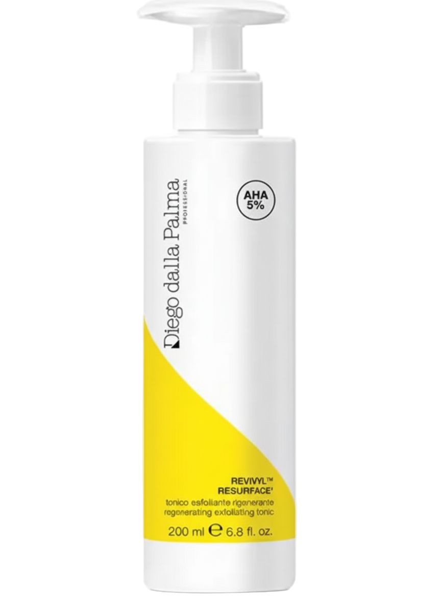 Skincare bottle with white pump and yellow label on a white background