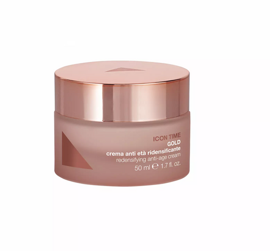 Skincare jar with rose gold lid on a white background