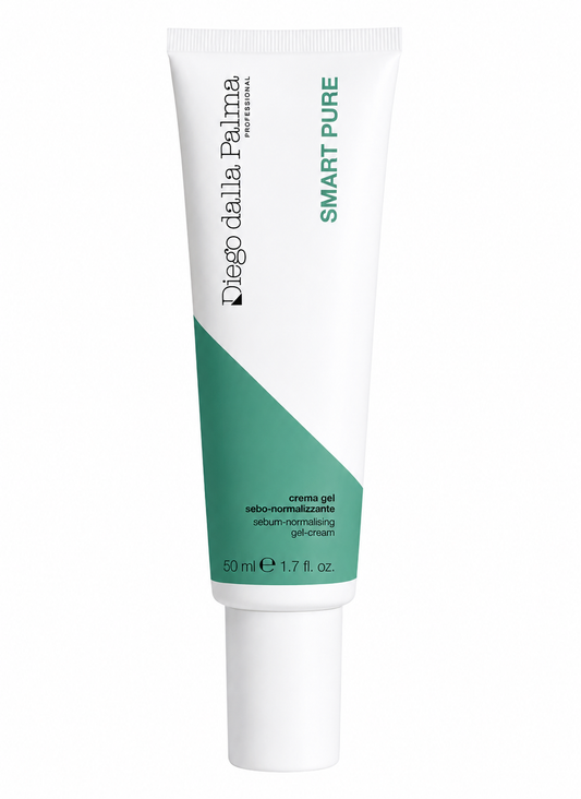 A 50 ml squeeze tube of Diego della Palma Professional Smart Pure serum normalizing gel, featuring a white tube with a green geometric accent and black and green text, set against a plain white background.